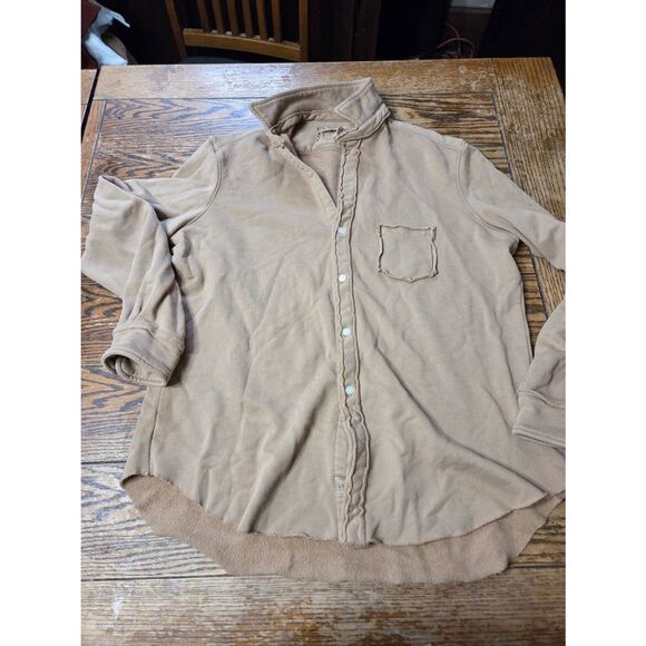 Frank & Eileen  Eileen Sweatshirt Button Up Triple Fleece in toasted brown/tan s - Picture 2 of 5